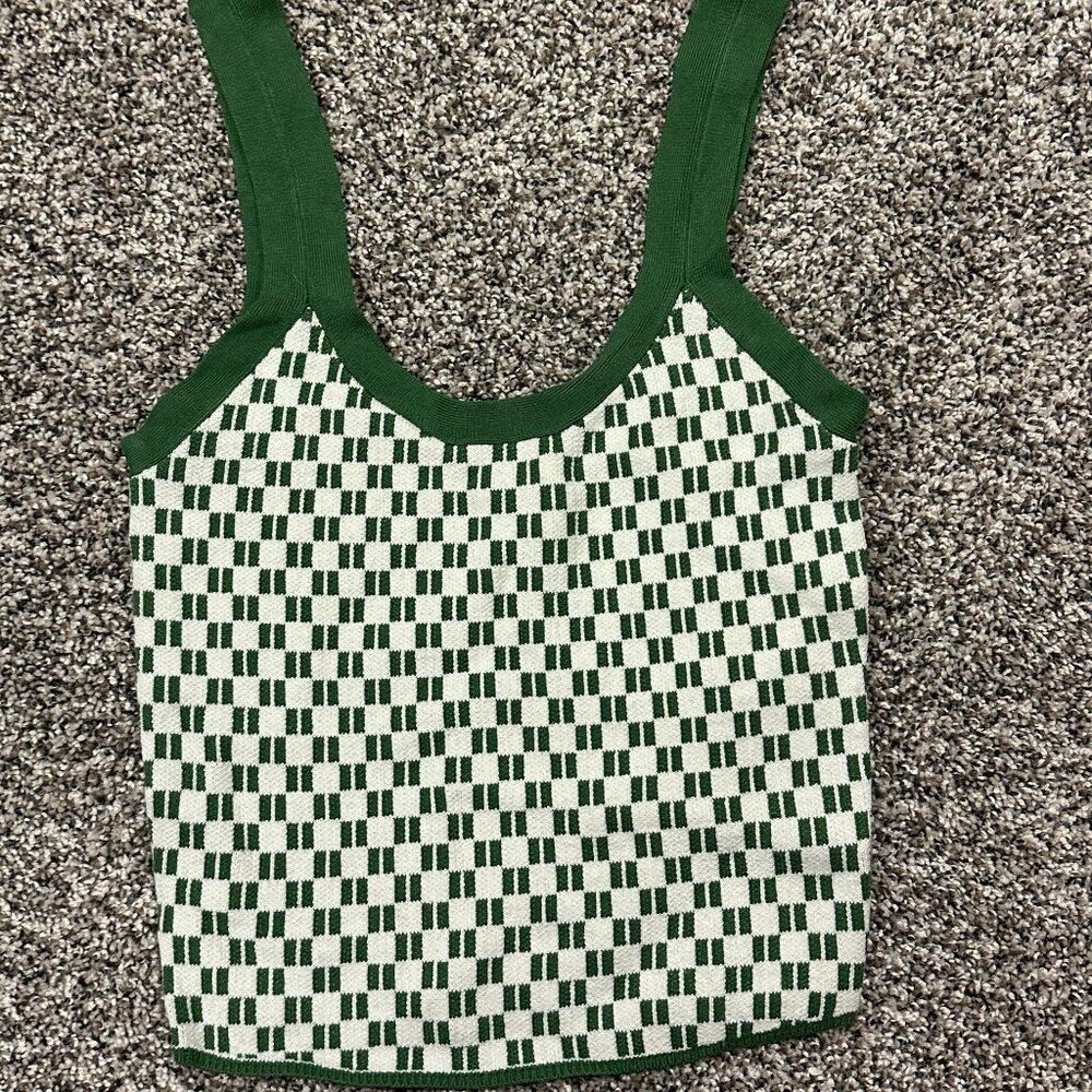 Abercrombie & Fitch Knit Tank (Green & Cream - Size XS)